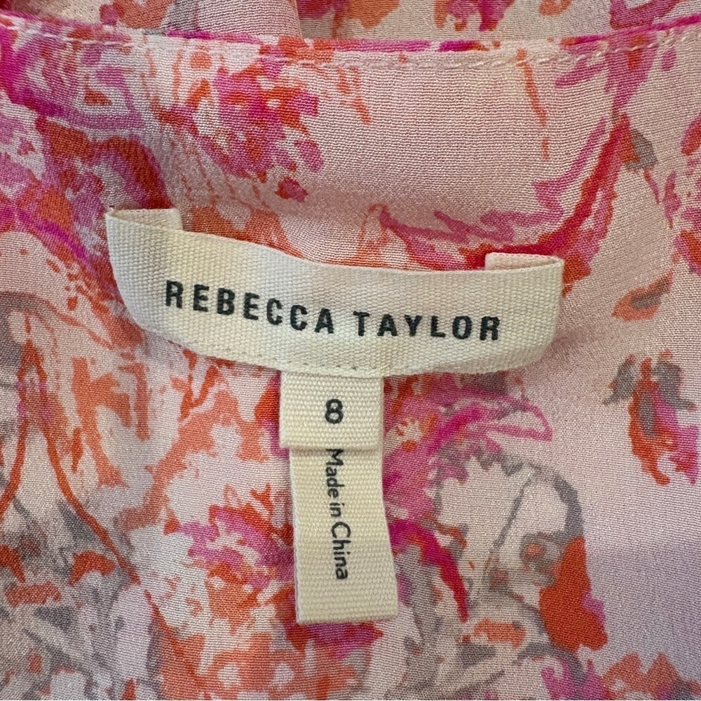 Rebecca Taylor Pink Floral Silk Blouse Size 8 - Picture 4 of 7